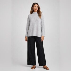 Eileen Fisher Merino Wool Mock Turtleneck Gray Minimalist Capsule Sweater Size M